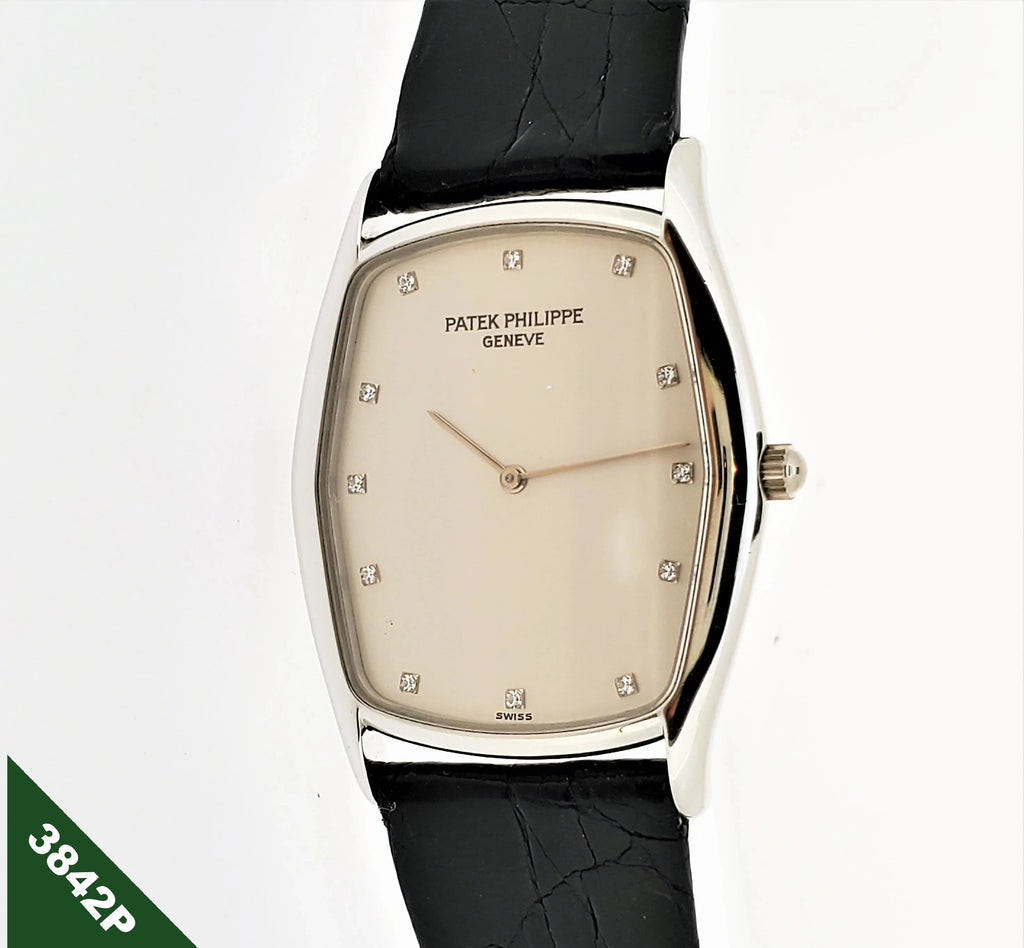 Patek Philippe 3842P Platinum Tonneau shaped Dress Watch, Circa 1992