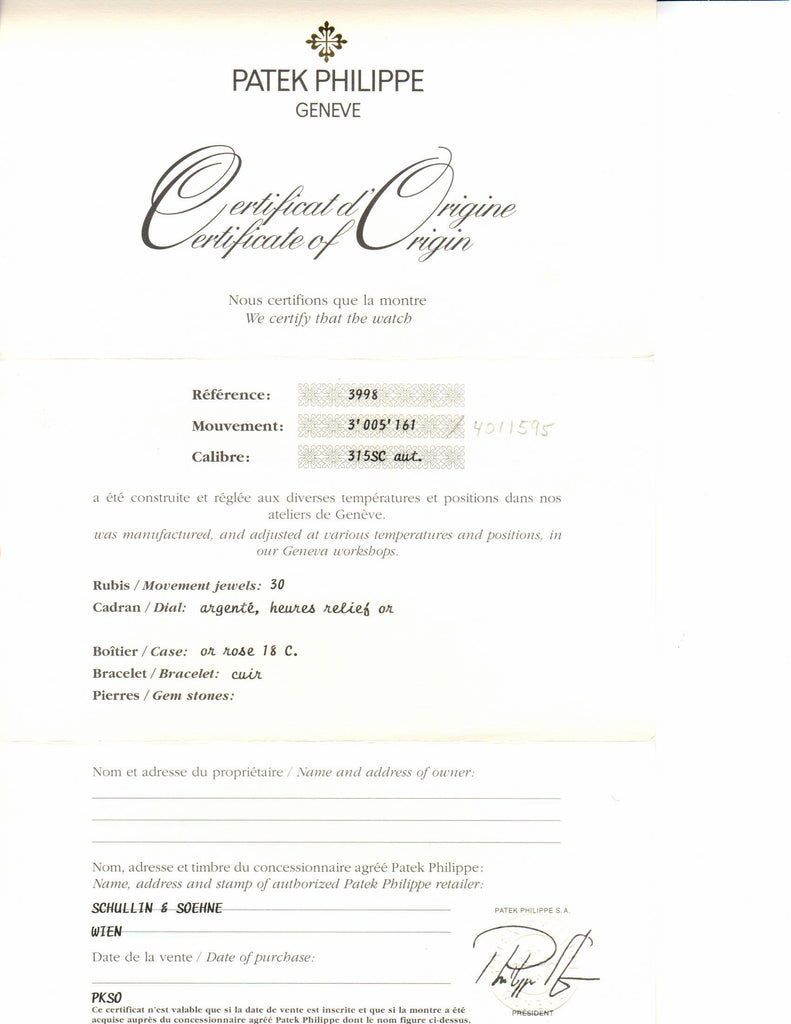 Patke Philippe 3998R  Rose Gold Automatic Calatrava Watch,  Circa 1997