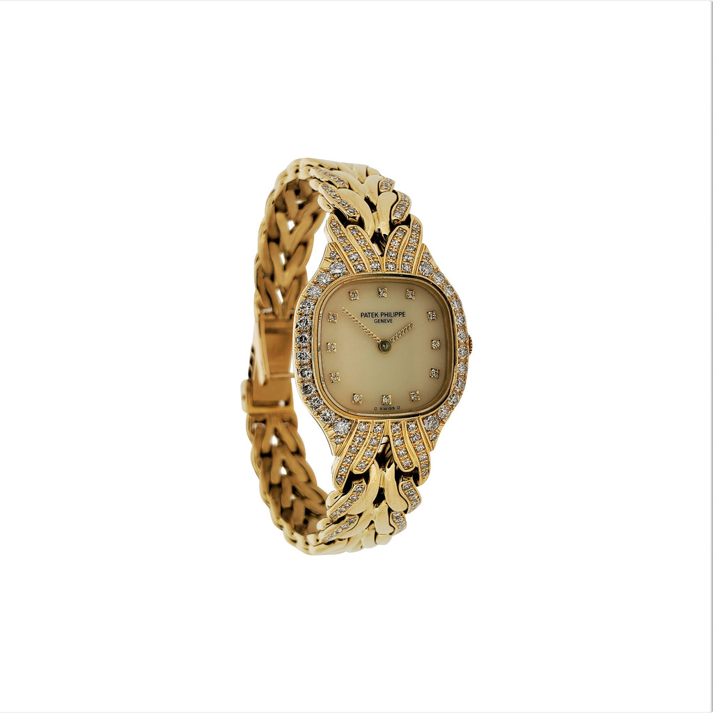 Patek Philippe 4815/3J; Cushion shape "La Flamme" diamond set Ladies bracelet watch, Circa 1990'S