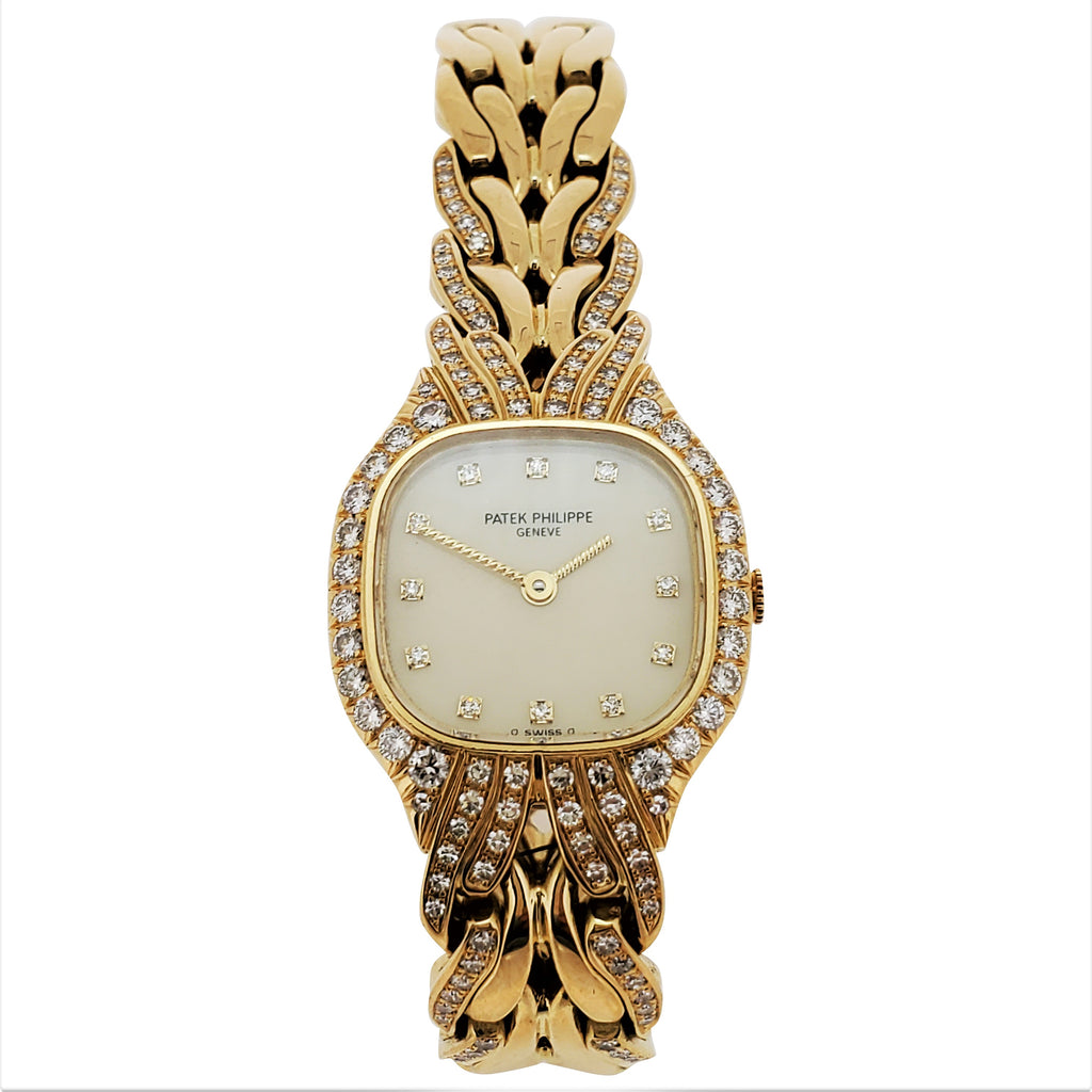 Patek Philippe 4815/3J; Cushion shape "La Flamme" diamond set Ladies bracelet watch, Circa 1990'S