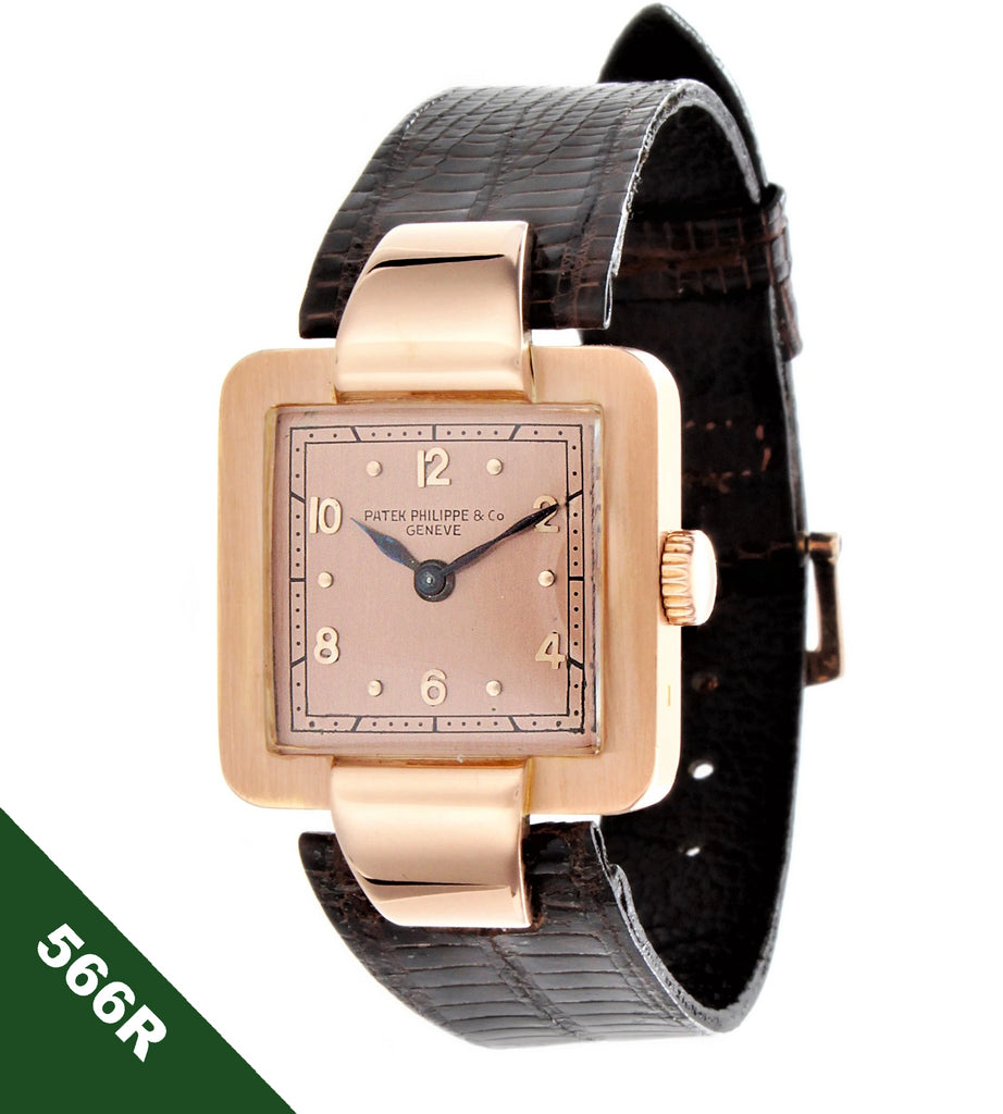 Patek Philippe 566R Vintage Rose gold Dramatic square shaped Art Deco Watch, Circa 1940