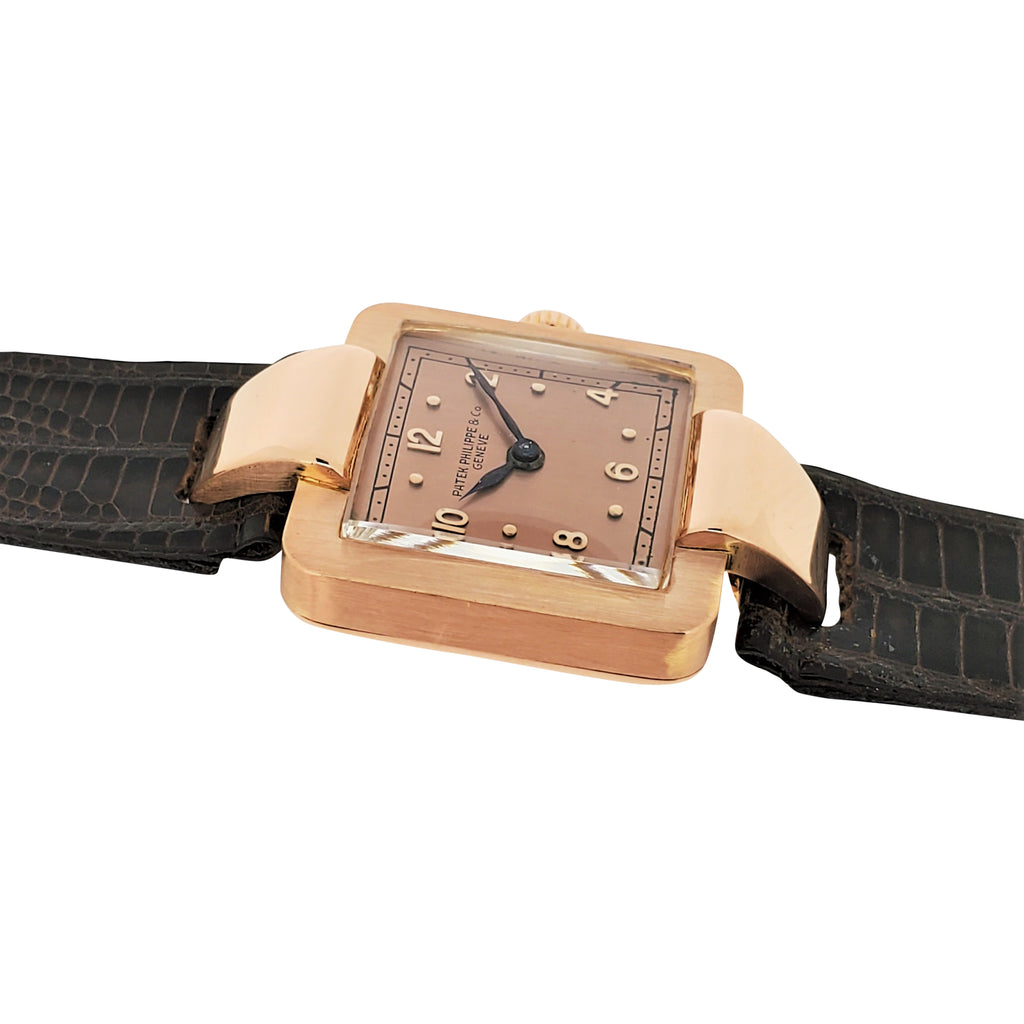 Patek Philippe 566R Vintage Rose gold Dramatic square shaped Art Deco Watch, Circa 1940