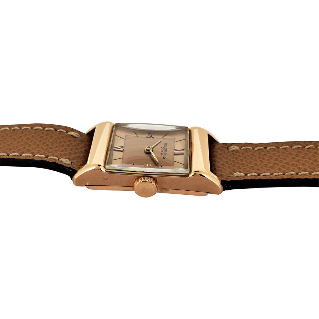 Patek Philippe 583R Vintage Rectangular Rose Gold Watch with 2-tone Pink dial,  Circa 1943